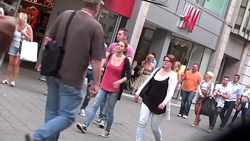 Busty german teen candid bouncing boobs in red top part 1