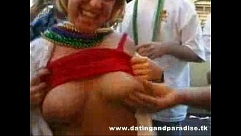 Attention Whore Showing Off Her Tits To Group Of Guys