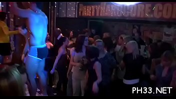 Leaking twat on the dance floor fucking and slots face and mouth
