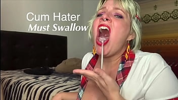 Cum Hating Slutty School Girl Swallows for Good Grade