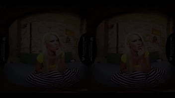 Solo blonde, Izzy Delphine is using a sex toy, in VR