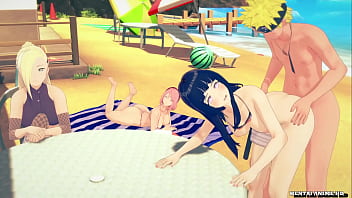 Sakura i Ino Grzecznie czekają aż naruto skończy ruchać Hinatę na plaży